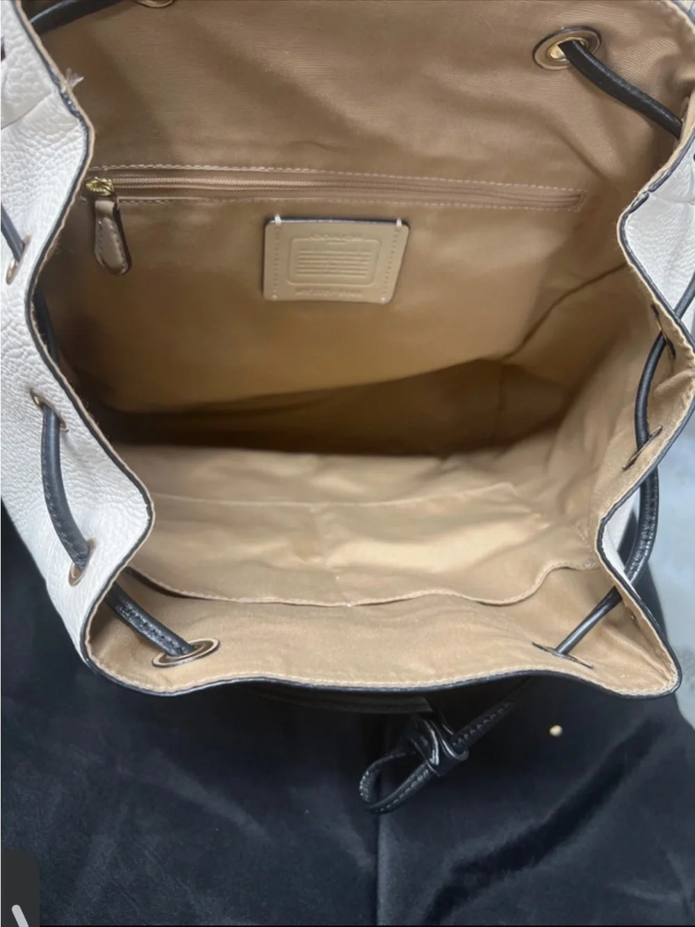Coach Two-Tone Pebbled Leather Backpack in Beige and White